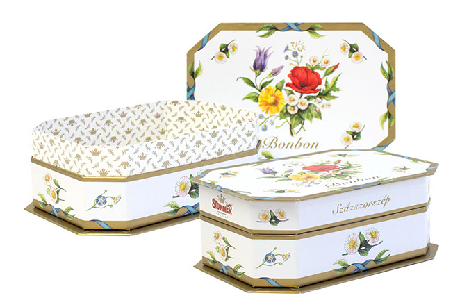 Nyolcszögű, levehető fedeles díszdoboz, nyakelemmel